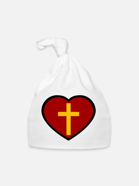 Croix et cœur - Bonnet bio Bébé - blanc - Devant