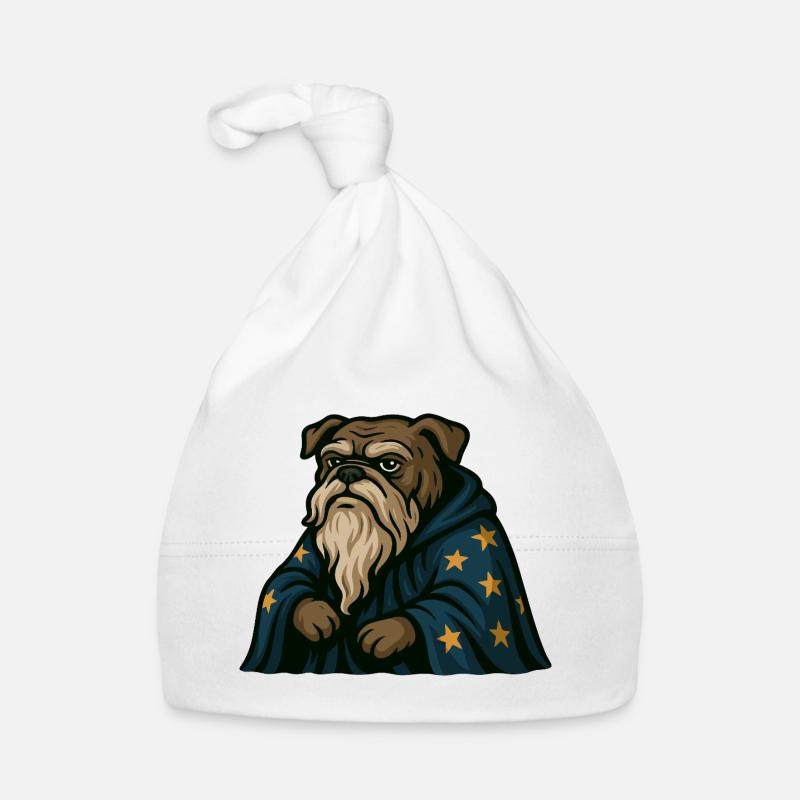 Bulldog Wizard with Beard and Star Robe Art Organic Baby Cap