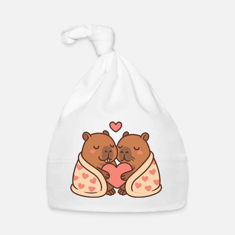 Capybara Paar – Eingekuschelt mit Herzmotiv Baby Bio-Mütze