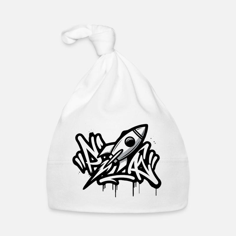 Graffiti rocket in black and white - Organic Baby Cap - white