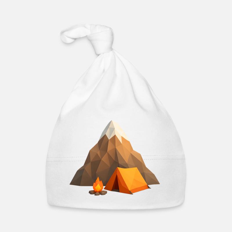 Low-poly mountain camp with tent and fire Organic Baby Cap