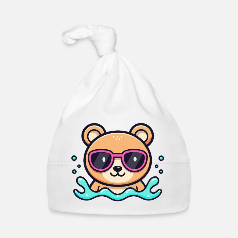 Teddy Bear Beach Pink Glasses Organic Baby Cap