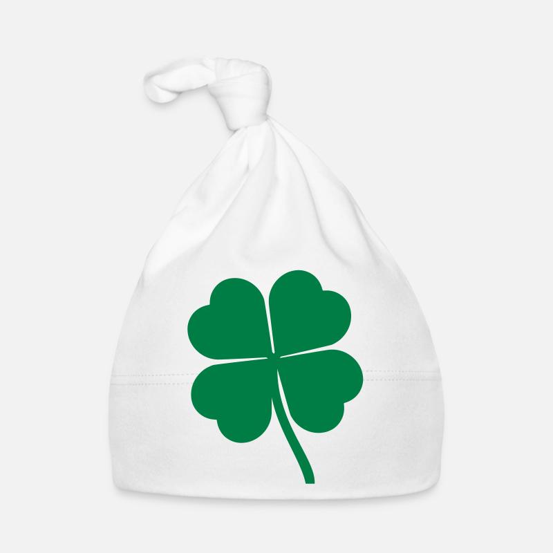 Trèfle à 4 feuilles - 4 leaf clover - Bonnet bio Bébé - blanc