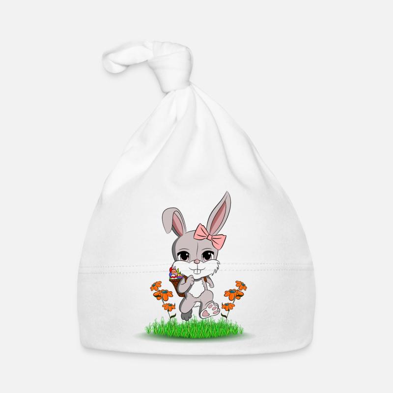 Easter bunny with colored eggs in the basket Organic Baby Cap