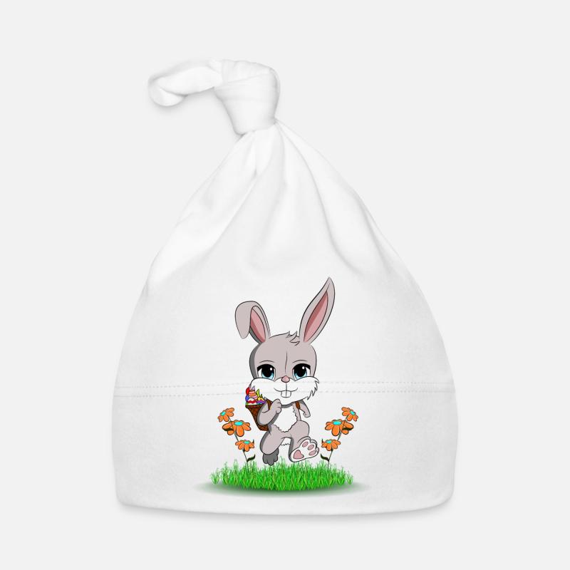 Easter bunny with Easter eggs in the basket - Organic Baby Cap - white