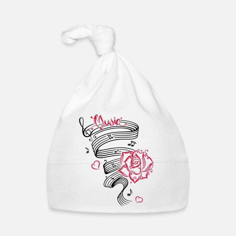 Notes musicales avec musique et fleur. - Bonnet bio Bébé - blanc