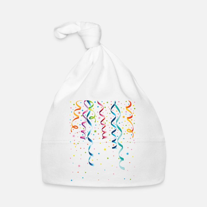 Silvester. Bunte Luftschlangen mit Konfetti. Baby Bio-Mütze