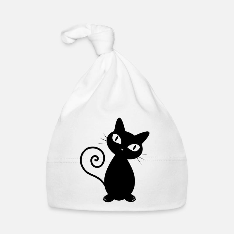 Chat noir - Bonnet bio Bébé - blanc