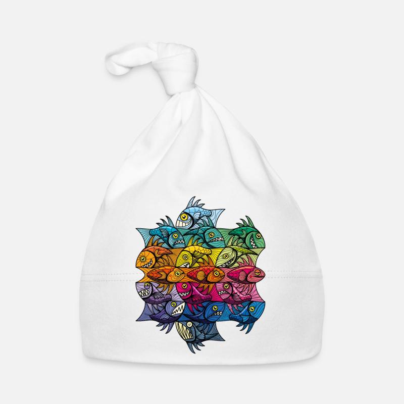 Modèle V de modèle de poisson-Escherfish - Bonnet bio Bébé - blanc