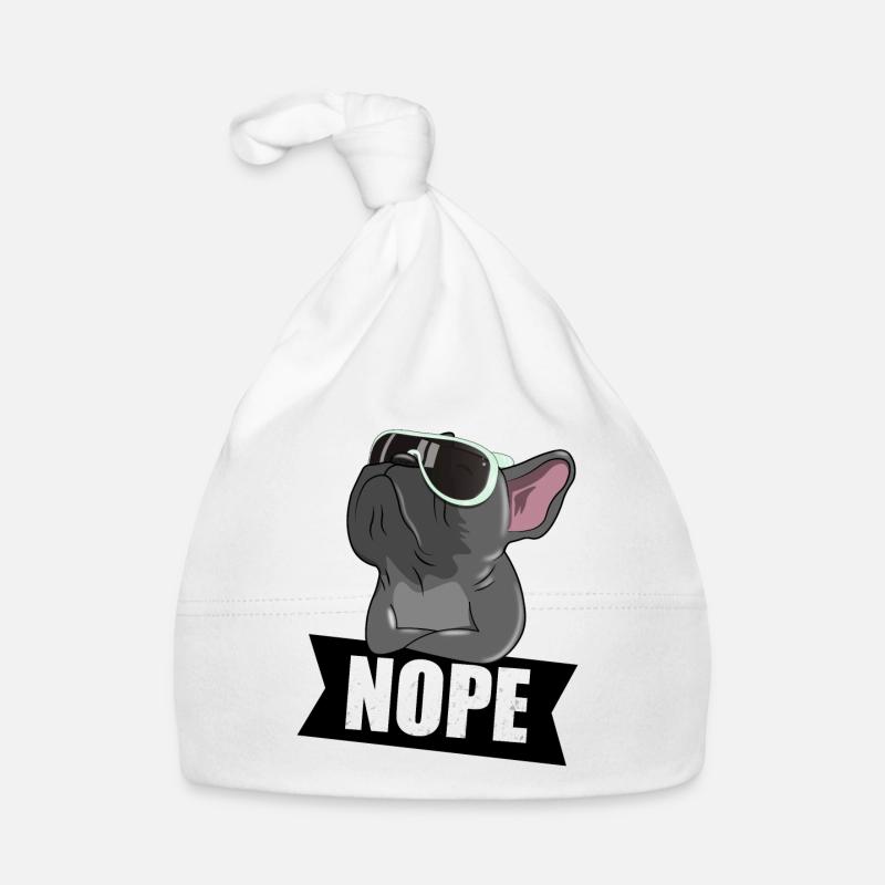 Bouledogue français: NOPE - Bonnet bio Bébé - blanc