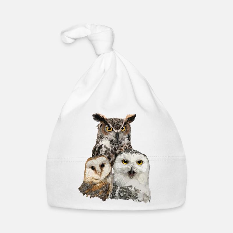 Chouettes et hiboux - Bonnet bio Bébé - blanc