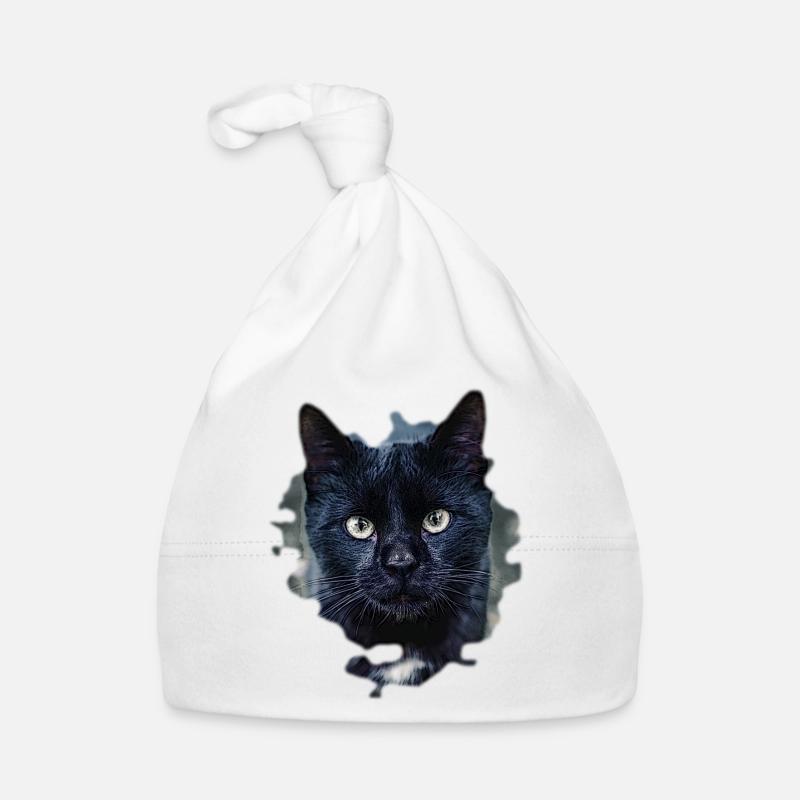 black cat chat noir - Bonnet bio Bébé - blanc