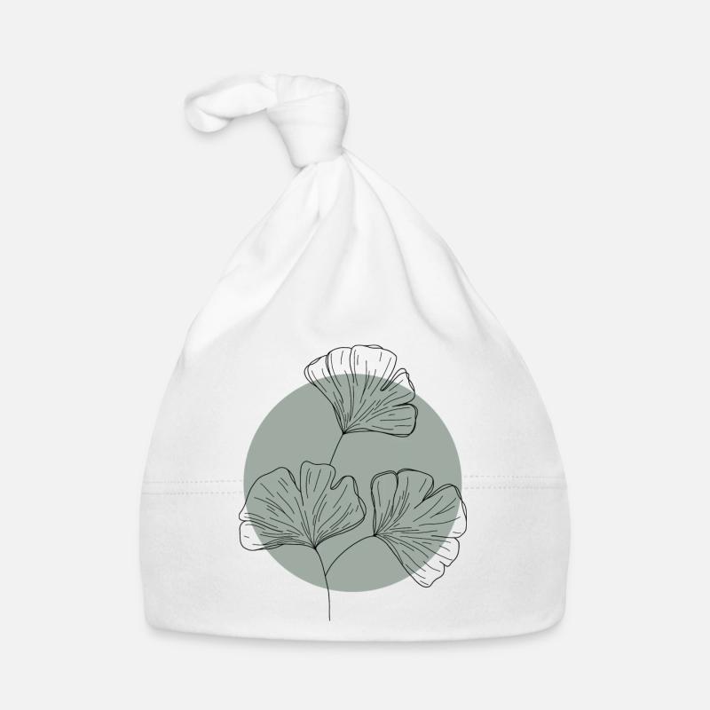 Ginkgo part avec la conception minimaliste verte de cercle - Bonnet bio Bébé - blanc