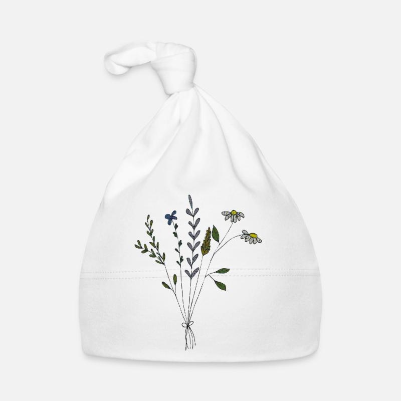 blumenwiese strauss gewebe - Baby Bio-Mütze - Weiß