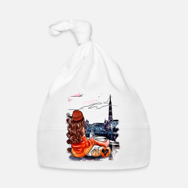 Hamburg Skyline Illustration Organic Baby Cap
