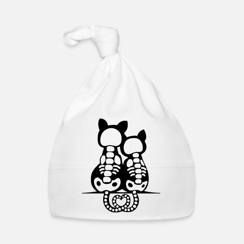 Scary Cute Cat Skeleton Bones Heart Tail Halloween Organic Baby Cap
