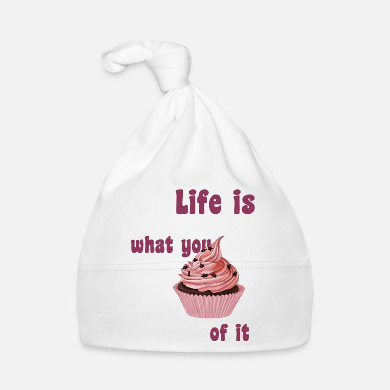 La vie est ce que vous en avez en cupcake - Bonnet bio Bébé - blanc