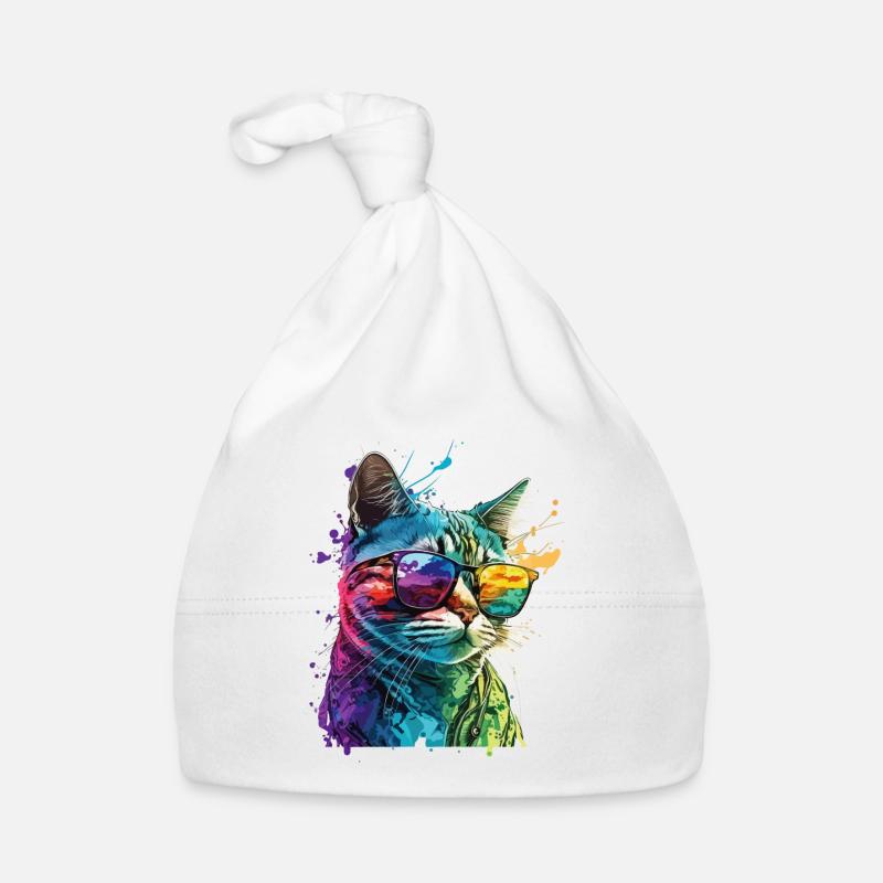 Chat avec des lunettes de soleil éclabousser l’art animal coloré - Bonnet bio Bébé - blanc