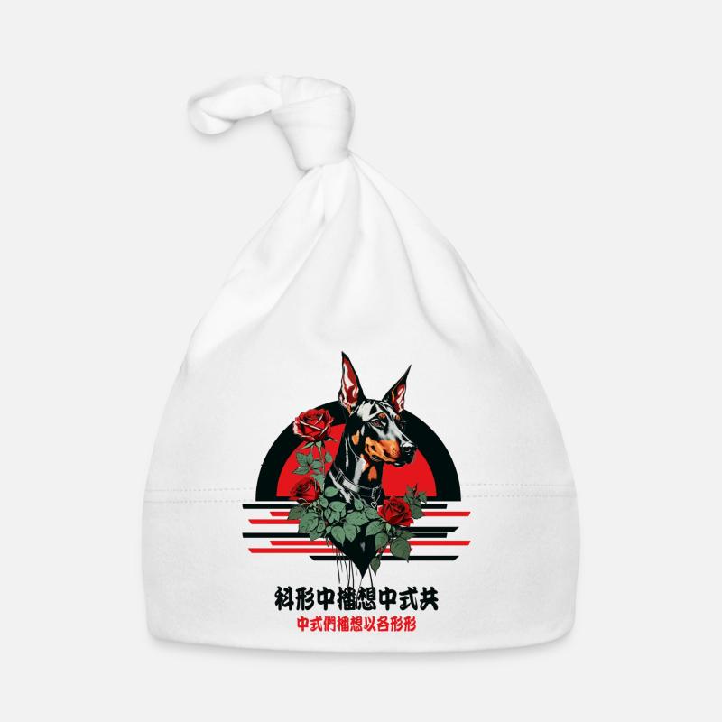 Dobermann mit Rosen Baby Bio-Mütze
