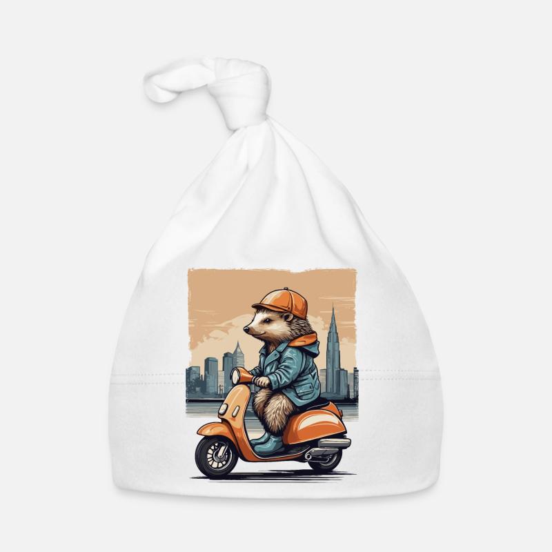 Süßer Igel auf Motorroller Baby Bio-Mütze