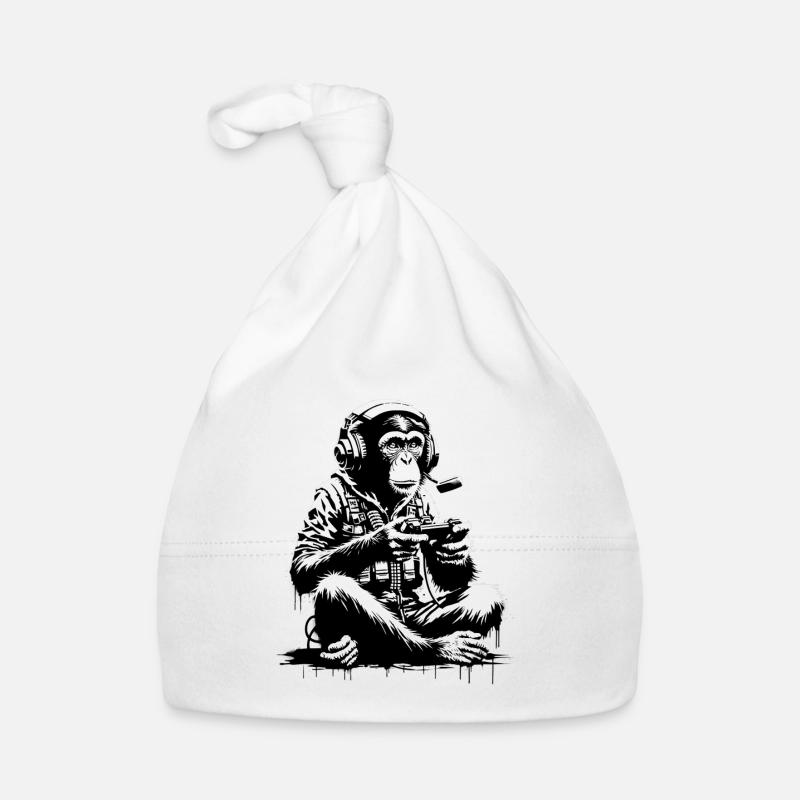 Futuristic monkey with gaming equipment Organic Baby Cap