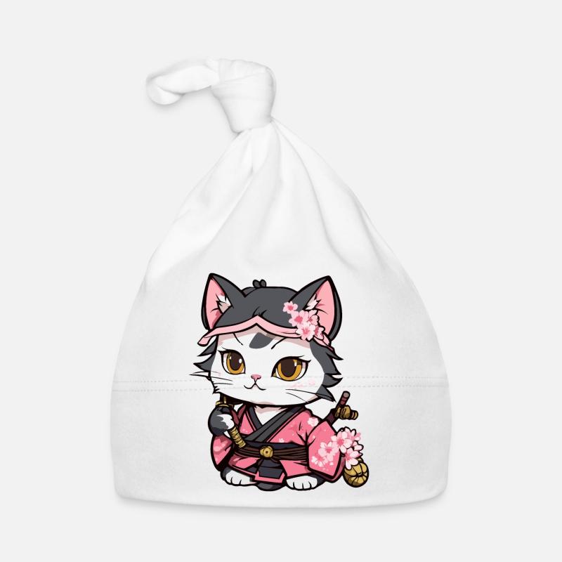 Samurai Cat & Cherry Blossoms #12 Organic Baby Cap