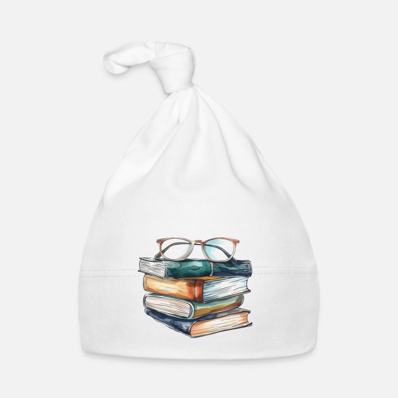 Stack of classic books with glasses on them Organic Baby Cap