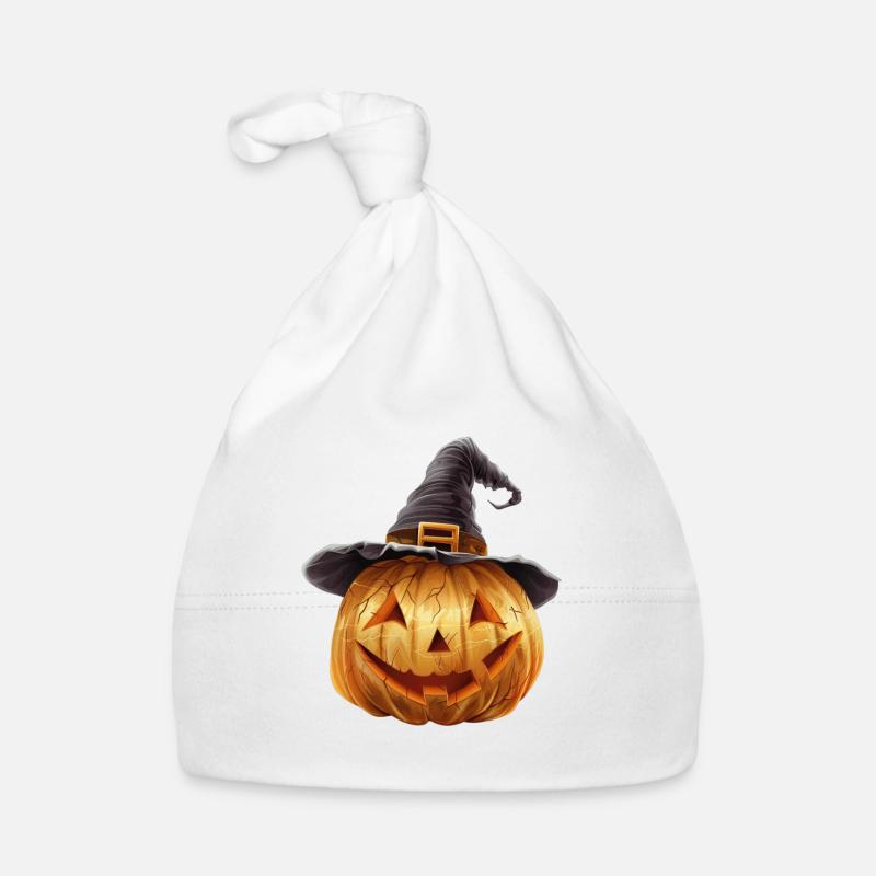 Spooky pumpkin with witch hat Organic Baby Cap