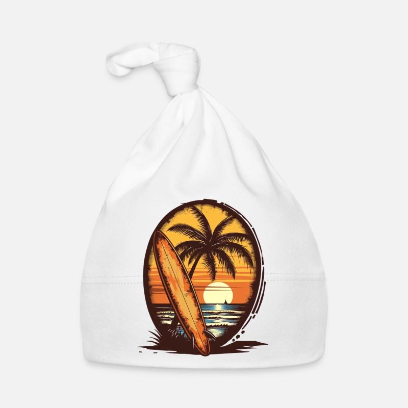 Sunset Surfboard Palm Trees Organic Baby Cap