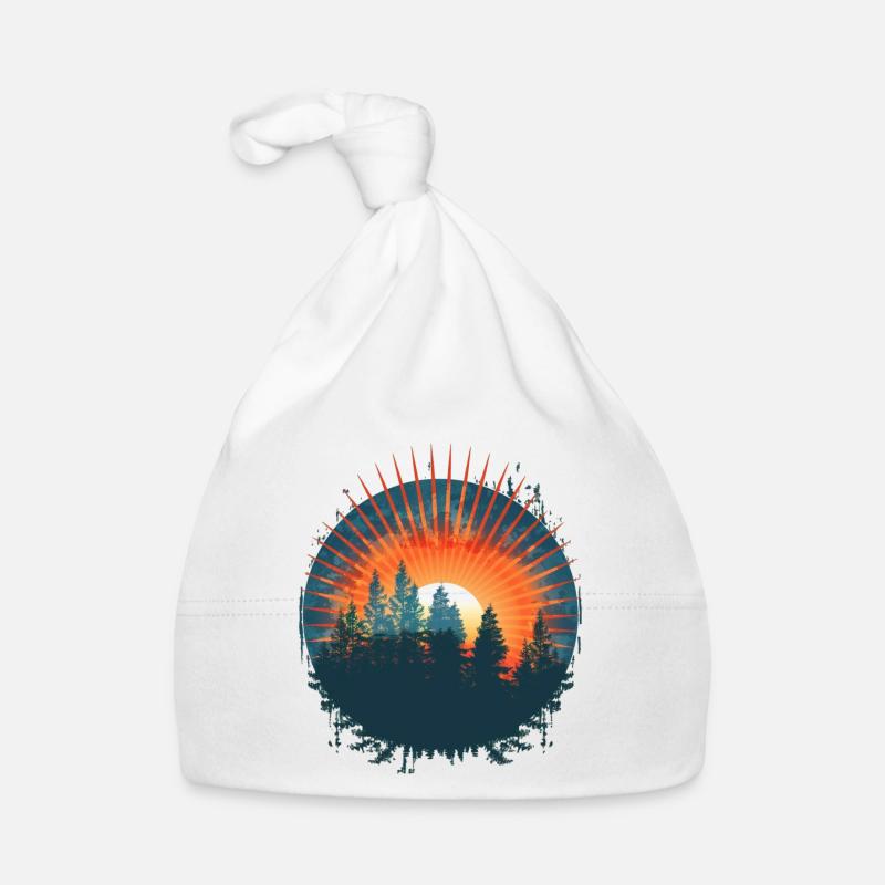 Aventure de silhouette de forêt de coucher de soleil Bonnet bio Bébé
