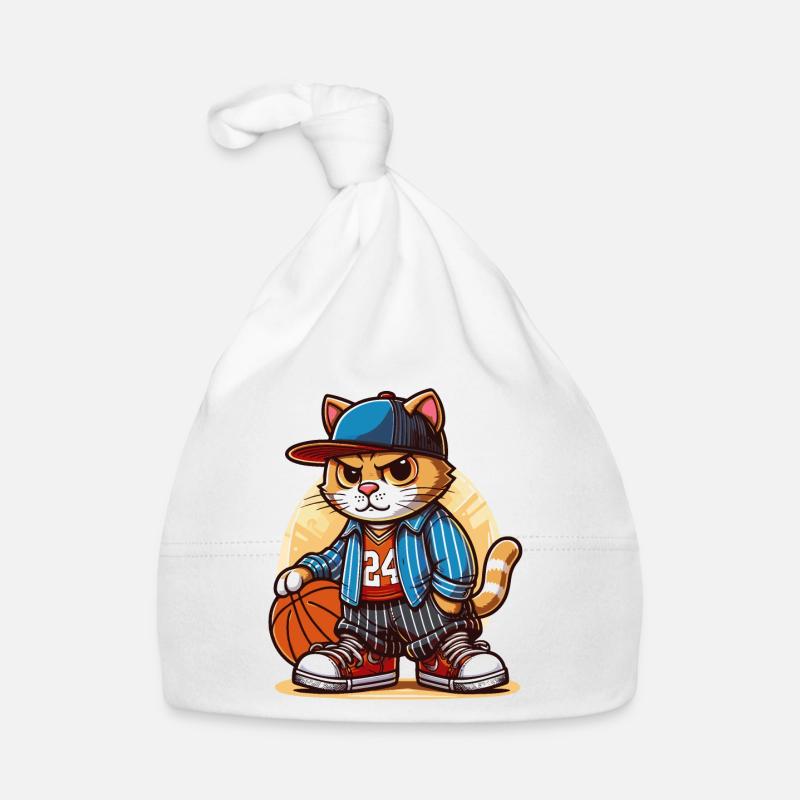 Chat forcé : Jouer au basket - Bonnet bio Bébé - blanc