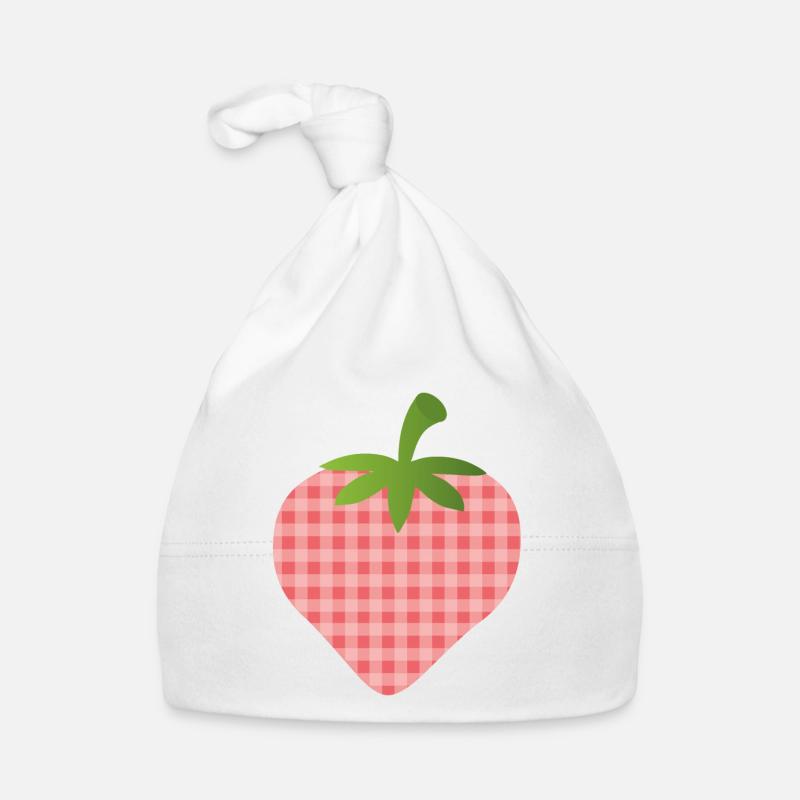 Erdbeere mit Karomuster - personalisierbar Baby Bio-Mütze