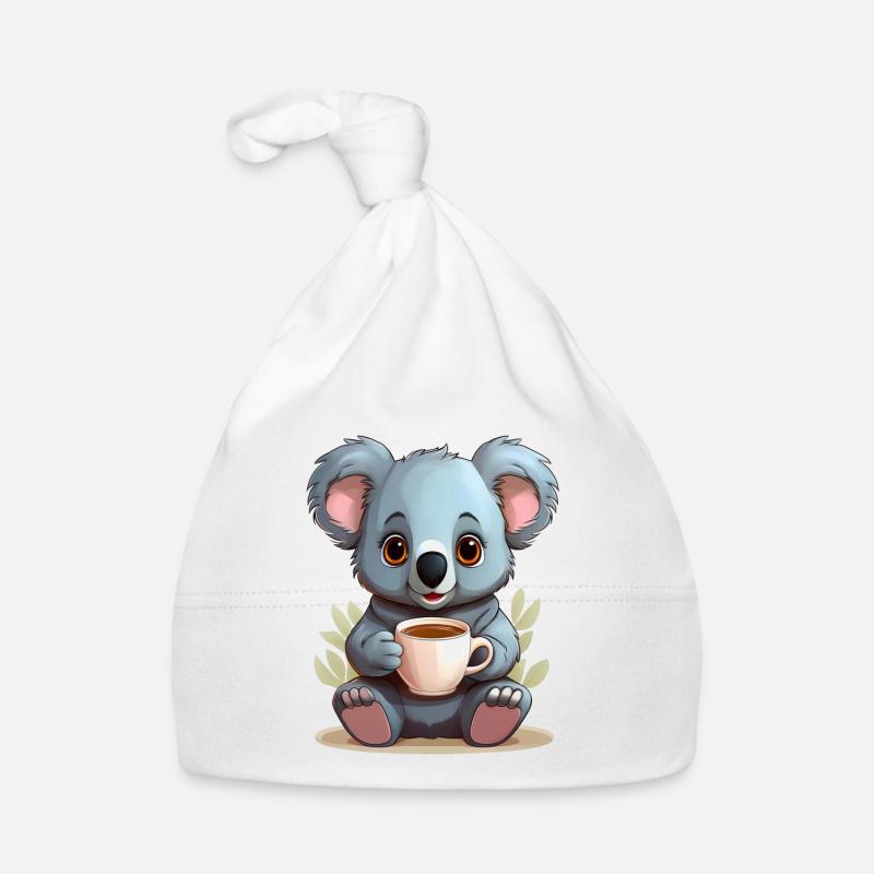 Koala avec une tasse de café, de thé ou de cacao Bonnet bio Bébé