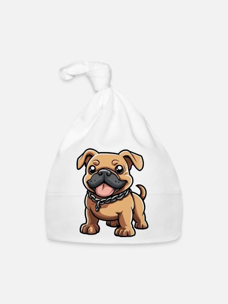 Bouledogue Chien Bande Dessinée Mignon - Bonnet bio Bébé - blanc - Devant