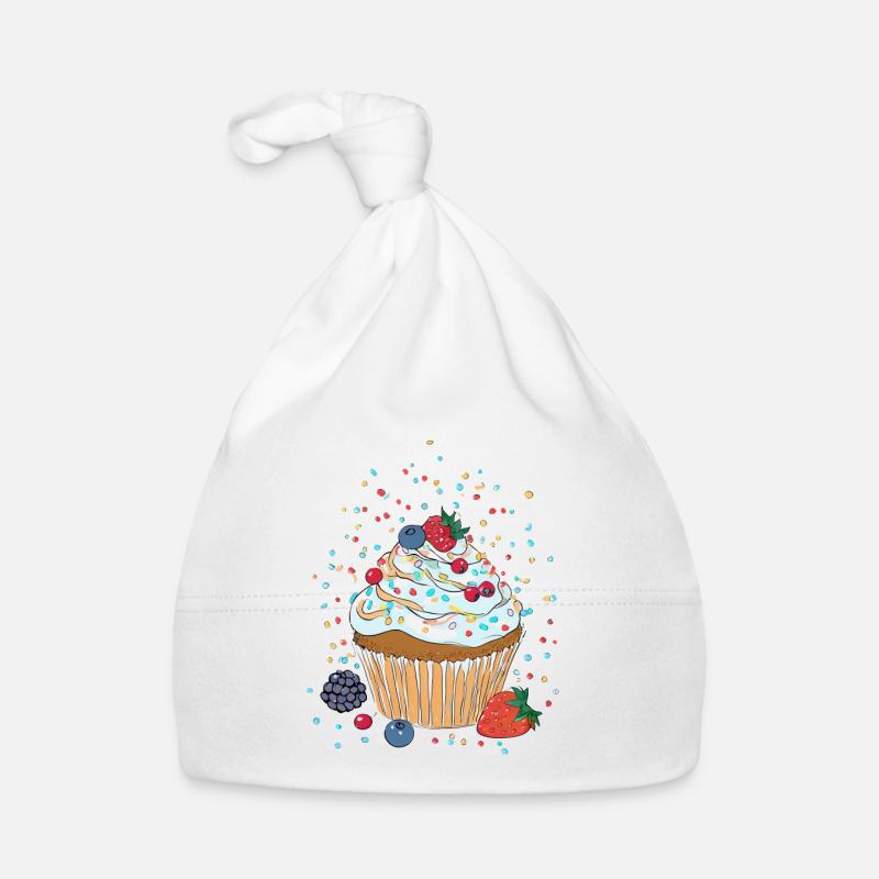 Cupcake oder Muffin mit Creme, Beeren und Streusel Baby Bio-Mütze