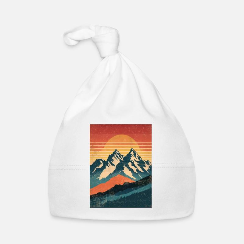 Rétro montagnes avec coucher de soleil Bonnet bio Bébé