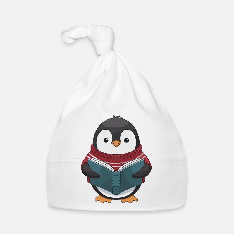 Gemütlicher Pinguin Mit Buch Motiv Baby Bio-Mütze