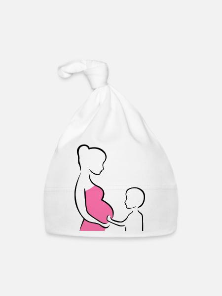 Schwangere mit Sohn Silhouette - Baby Bio-Mütze - Weiß - Vorne
