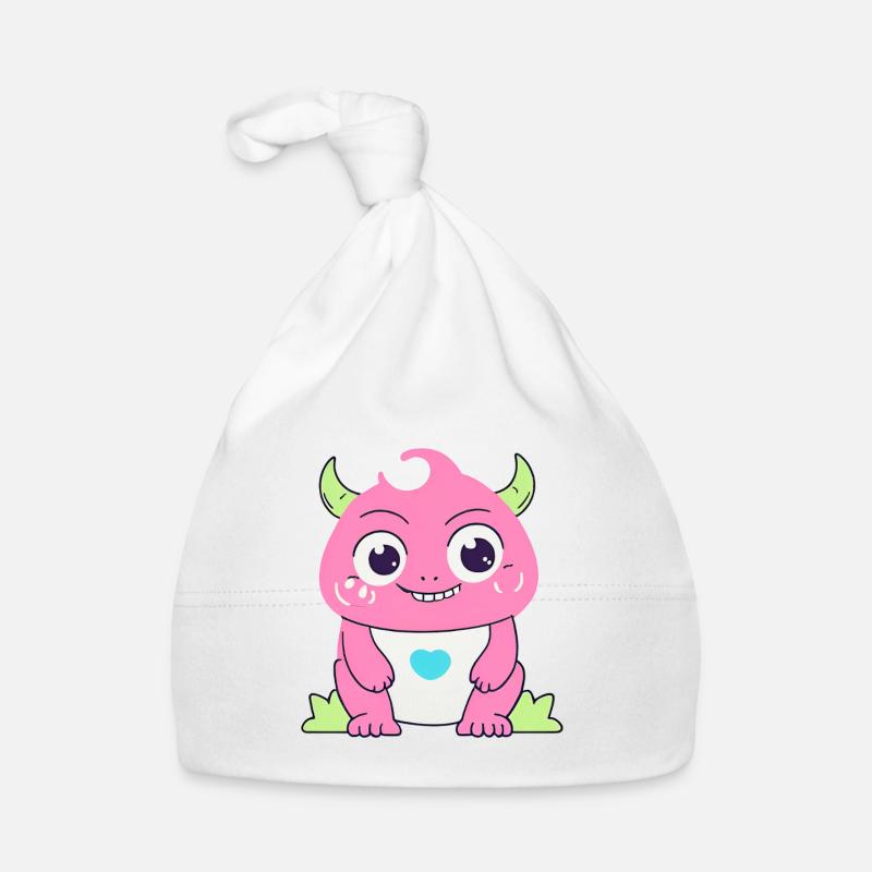Mignon monstre câlin pour enfants rose - Bonnet bio Bébé - blanc