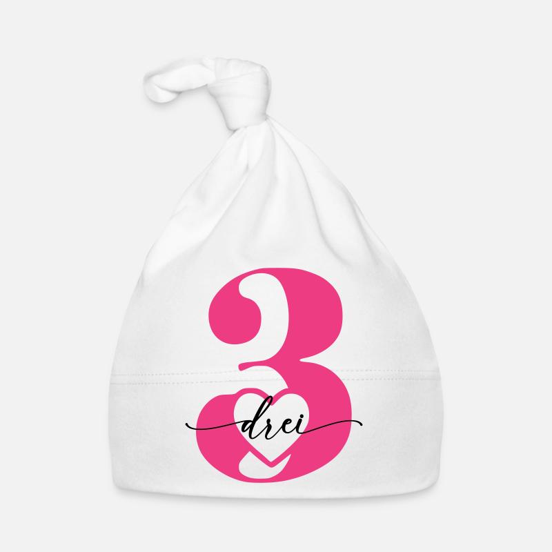 Digit Three 3 with Heart Organic Baby Cap