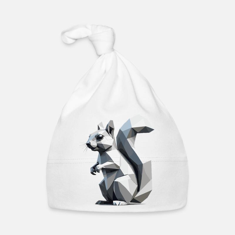 Écureuil - Mignon design de polygone bas - Bonnet bio Bébé - blanc