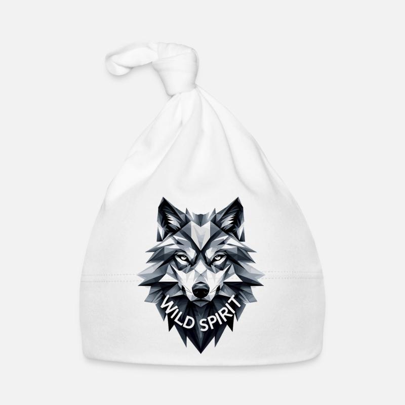 Geometrischer Wolf mit "Wild Spirit" Slogan Baby Bio-Mütze