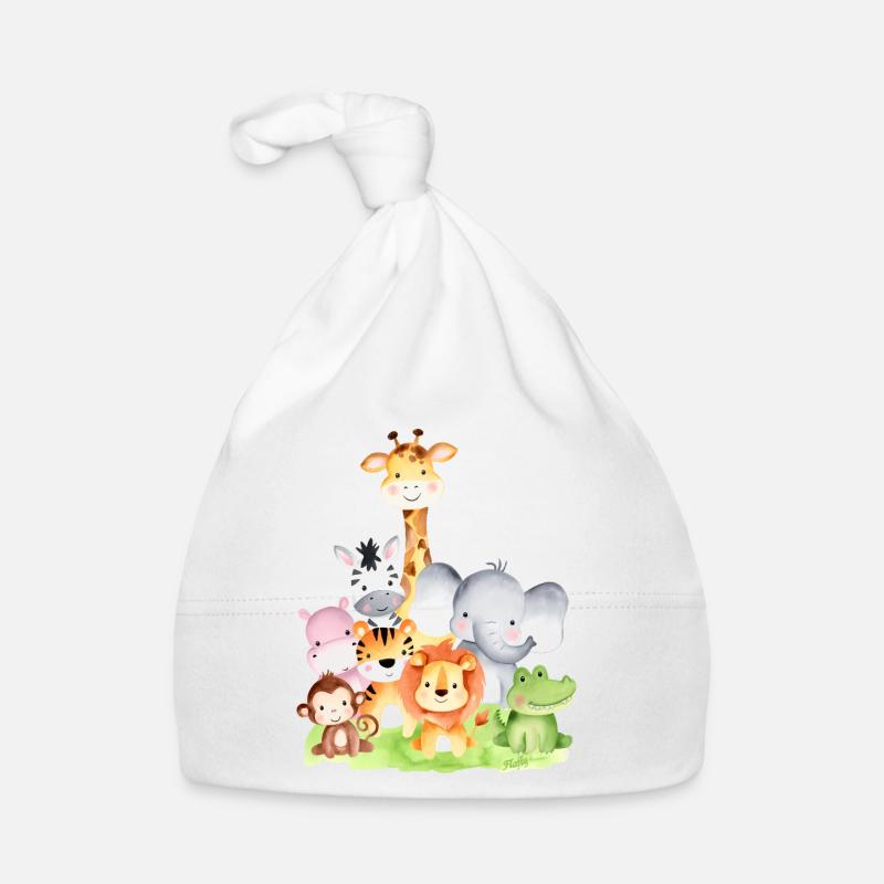 Animaux d'Afrique mignons – 🦁 🐵 🐊 à l'aquarelle Bonnet bio Bébé