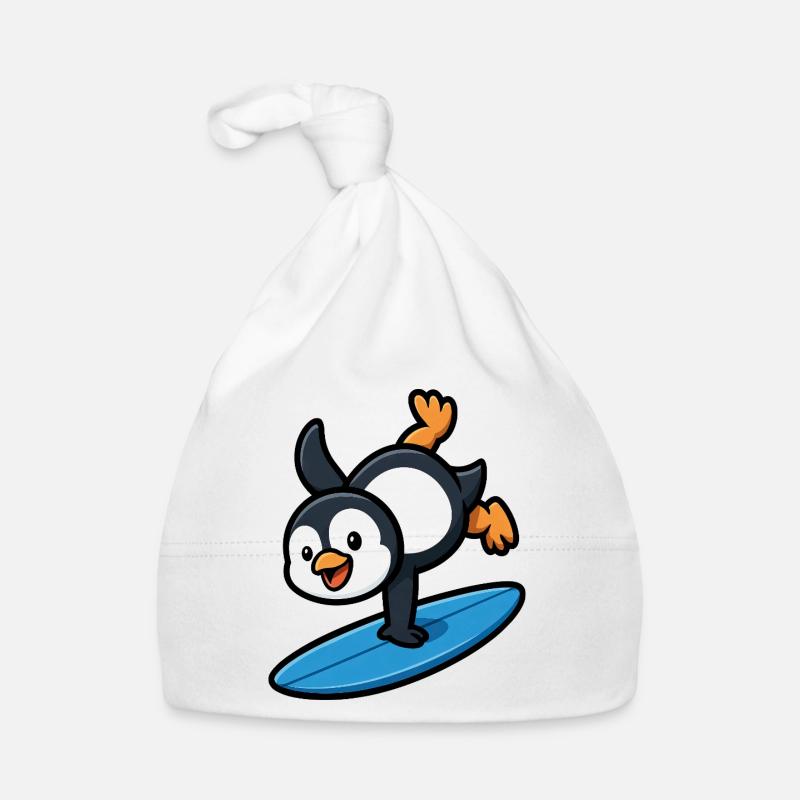 Cool pingouin surfeur piscine d’été plage tenue Bonnet bio Bébé