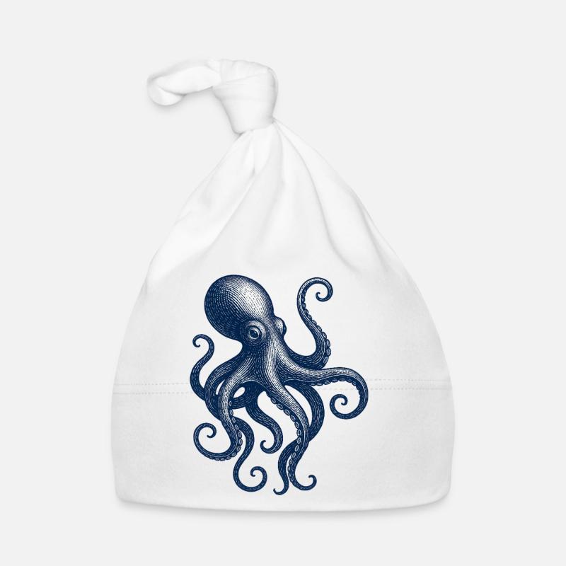 Vintage Octopus Illustration Organic Baby Cap