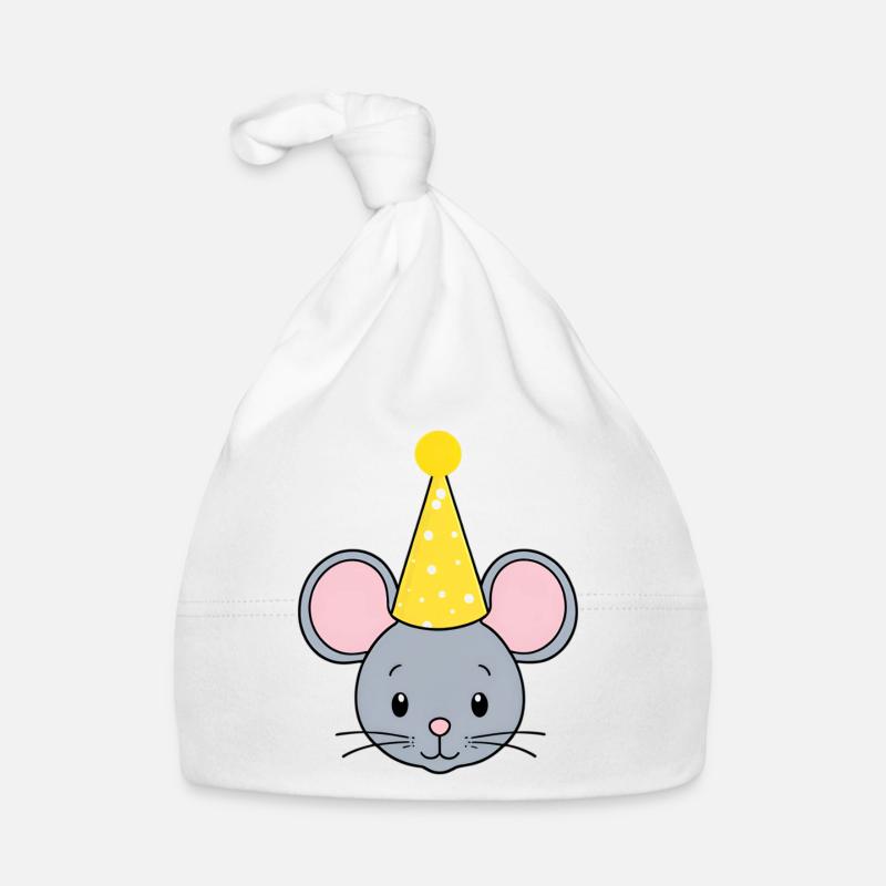Cute mouse with party hat Organic Baby Cap