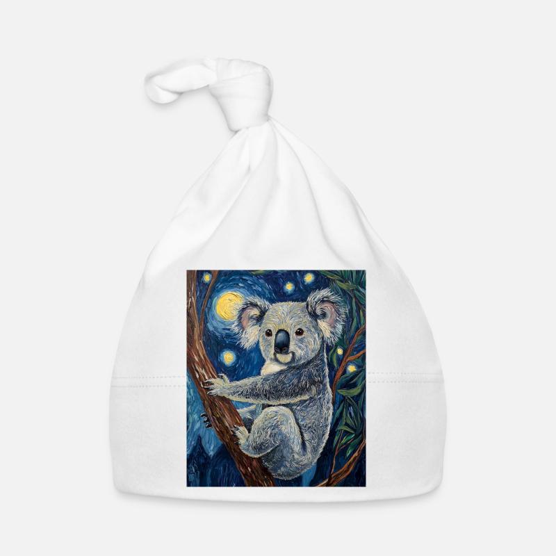 Koala Australie Van Gogh Style Nuit étoilée - Bonnet bio Bébé - blanc