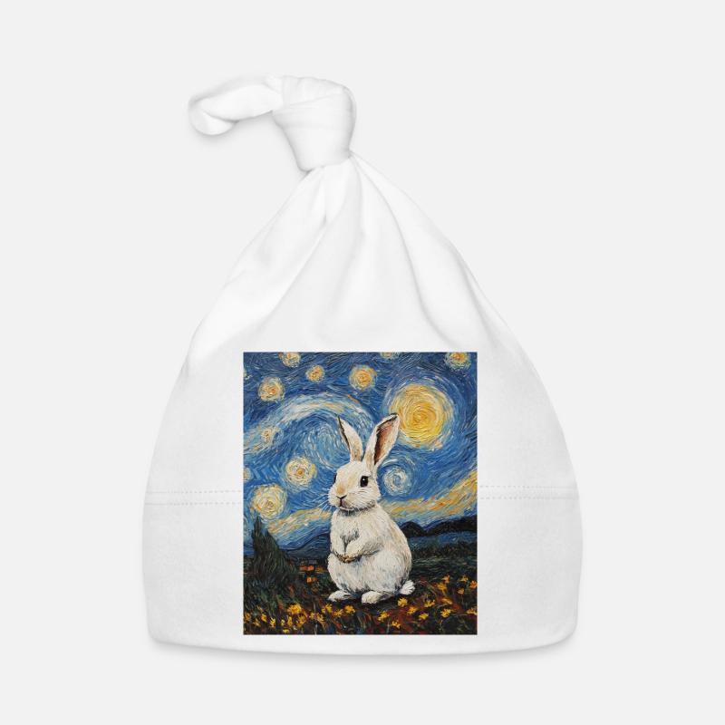 Bunny Rabbit Bunny Van Gogh Style Starry Night Organic Baby Cap
