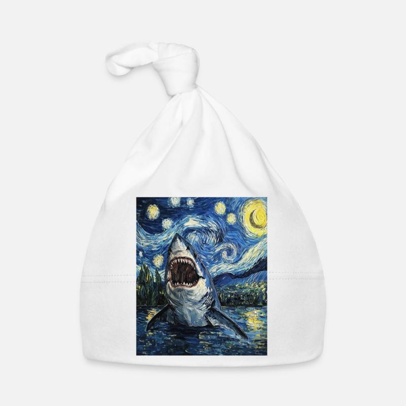 Shark Fish Van Gogh Style Starry Night Organic Baby Cap