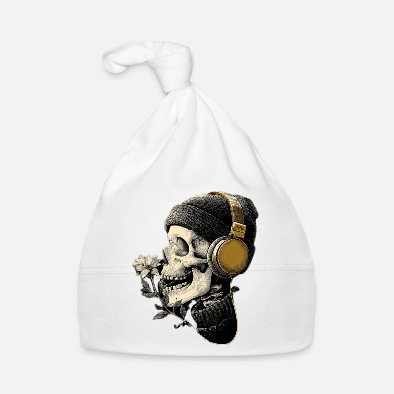Headphone Skull with Flower Organic Baby Cap